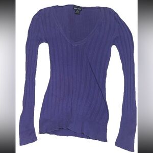 Wet Seal Y2K V Neck Ribbed Cable Knit Light Long Sleeve Purple Sweater SZ.M